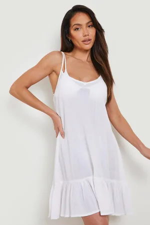 Boohoo Cheesecloth Dropped Hem Strappy Dress