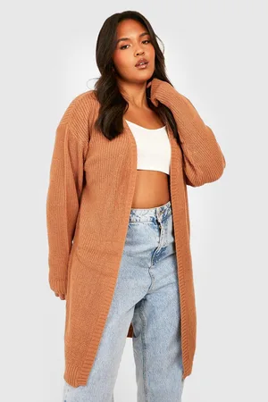 Boohoo Plus Edge To Edge Waffle Knit Cardigan