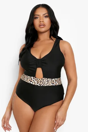 Boohoo Plus Leopard Contrast Cut Out Swimsuit