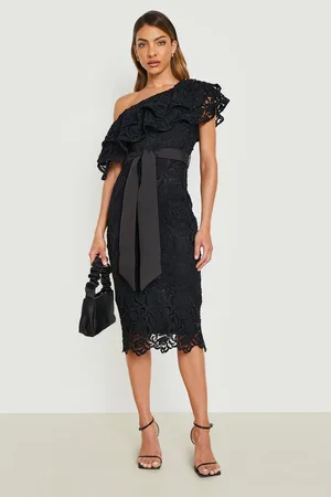 Boohoo Crochet Lace Asymmetric Frill Midi Dress