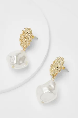 Boohoo Pearl Drop Stone Earrings