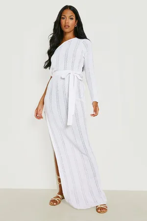Boohoo Tall Crochet One Sleeve Maxi Beach Dress