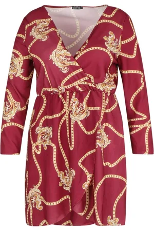 Boohoo Plus Chain Printed Wrap Dress