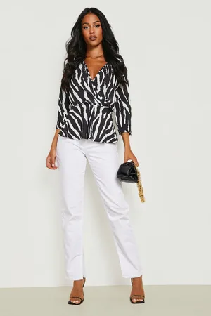 Boohoo Tall Zebra Print Wrap Peplum Blouse