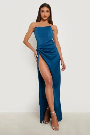 Boohoo Satin Corset Detail Wrap Maxi Dress