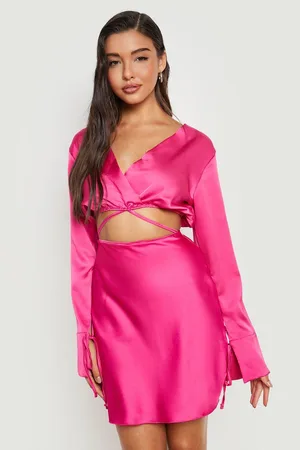 Boohoo Satin Flared Sleeve Crop & Mini Skirt