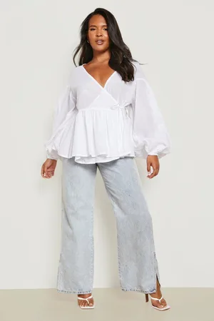 Boohoo Plus Volume Sleeve Wrap Peplum Blouse