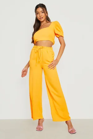 Boohoo Volume Sleeve Crop & Wide Leg Trousers