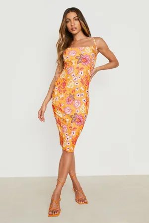 Boohoo Floral Plisse Cowl Neck Midi Dress