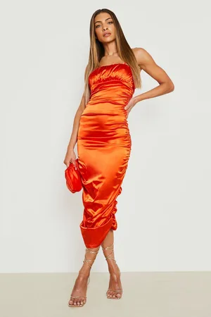 Boohoo Satin Ruched Detail Midi Dress