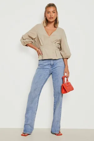 Boohoo Cinched Waist Balloon Sleeve Blouse