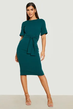 Boohoo Split Sleeve Belted Midi Dress