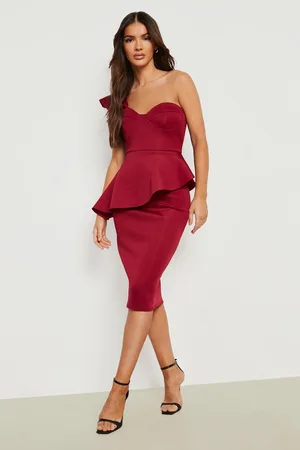 Boohoo Bonded Scuba Ruffle Asymmetric Midi Dress