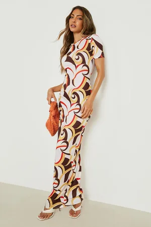 Boohoo Abstract Cap Sleeve Maxi Dress