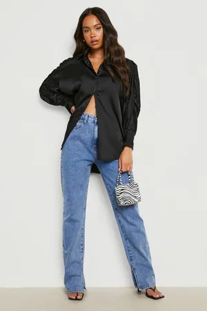 Boohoo Petite Volume Sleeve Deep Cuff Satin Shirt