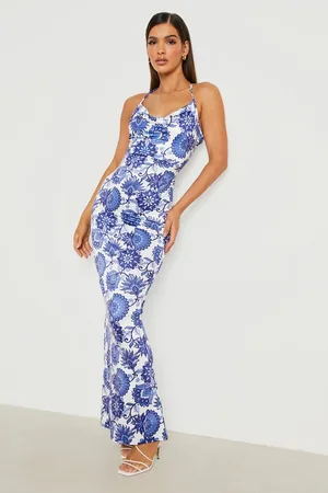 Boohoo Slinky Cowl Neck Maxi Dress Floral Print