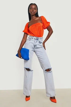 Boohoo Puff Sleeve Plisse Bodysuit