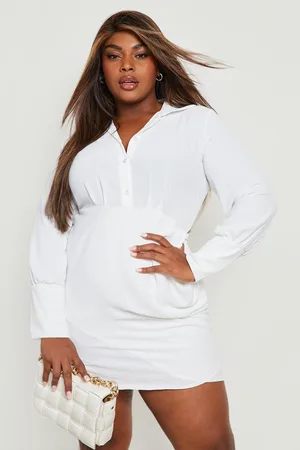 Boohoo Plus Woven Textured Ruched Shirt Dress
