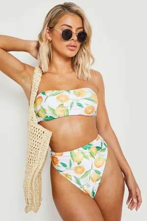 Boohoo Orange Print High Waist Bikini Brief