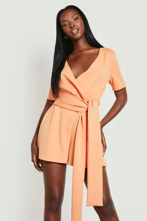 Boohoo Scuba Bardot Belted Playsuit