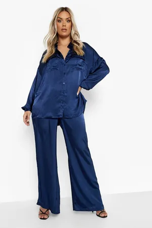 Boohoo Plus Textured Satin Relaxed Fit Shirt