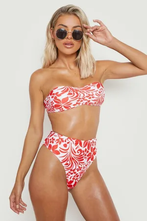 Boohoo Floral Ruched Bandeau Bikini Top