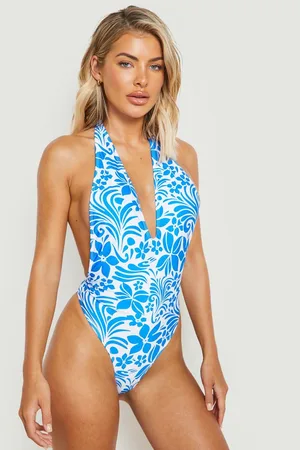 Boohoo Floral Deep Plunge Swimsuit