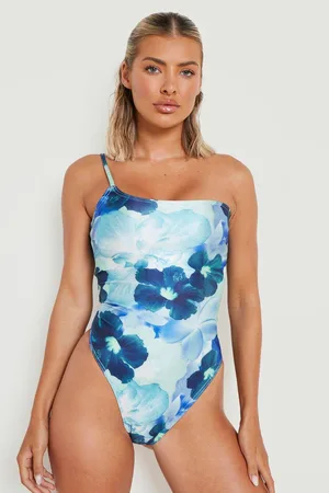 Boohoo Floral One Shoulder Swimsuit