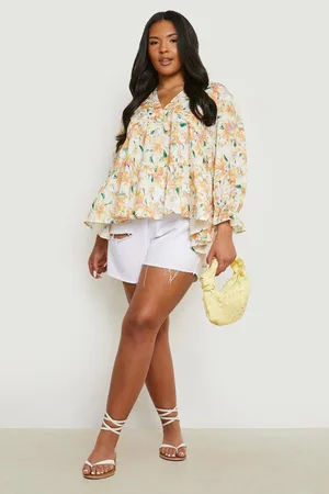 Boohoo Plus Floral Tiered Smock Blouse