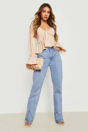 Boohoo Frill Cuff Ruched Peplum Blouse