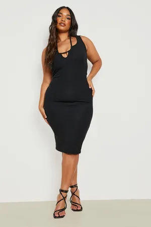 Boohoo Plus Ripple Rib Halter Neck Detail Midi Dress