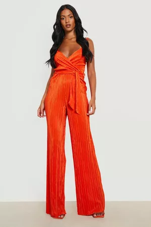 Boohoo Dame Jumpsuits - Tall Plisse Wrap Front Belted Wide Leg Jumpsuit