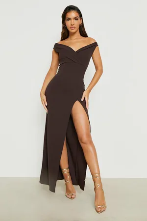 Boohoo Wrap Off The Shoulder Maxi Bridesmaid Dress