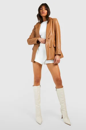 Boohoo Leather Look Double Breasted Blazer