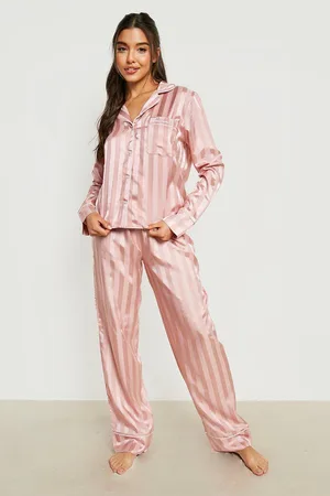 Boohoo Bridesmaid Jacquard Stripe Satin Pj Set