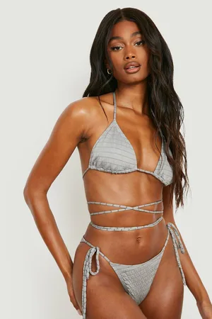 Boohoo Wide Textured Rib Triangle Wrap Bikini Top