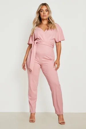Boohoo Plus Scuba Off The Shoulder Jumpsuit