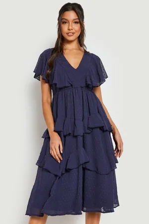 Boohoo Dobby Ruffle Tiered Midi Dress
