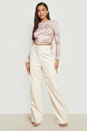 Boohoo Tie Dye Ruched Side Long Sleeve Crop Top