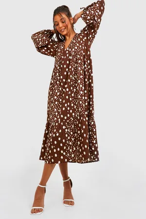 Boohoo Polka Dot Volume Sleeve Midi Dress