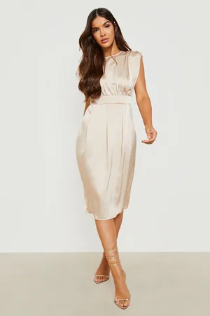 Boohoo Shoulder Pad Satin Wrap Dress