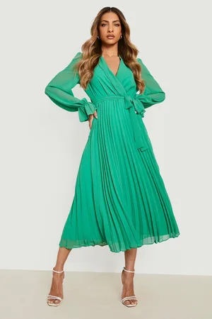 Boohoo Pleated Chiffon Wrap Midaxi Dress