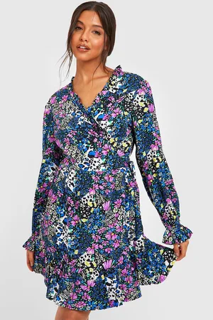 Boohoo Floral Volume Sleeve Mini Dress