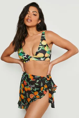 Boohoo Orange Print Ruffle Chiffon Tie Side Sarong