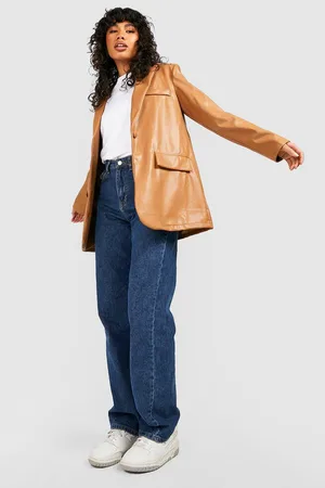 Boohoo Leather Look Plunge Oversized Tailored Blazer