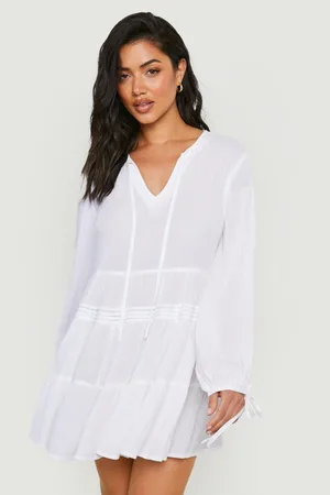 Boohoo Cheesecloth Oversized Tiered Mini Beach Dress