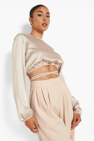 Boohoo Tie Waist Long Sleeve Crop Top