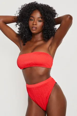 Boohoo Shirred Bandeau Bikini Top