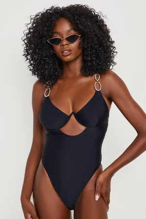 Boohoo Diamante Trim Underwired Cut Out Swimsuit