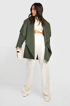 Boohoo Petite Waterfall Drape Front Wool Look Coat